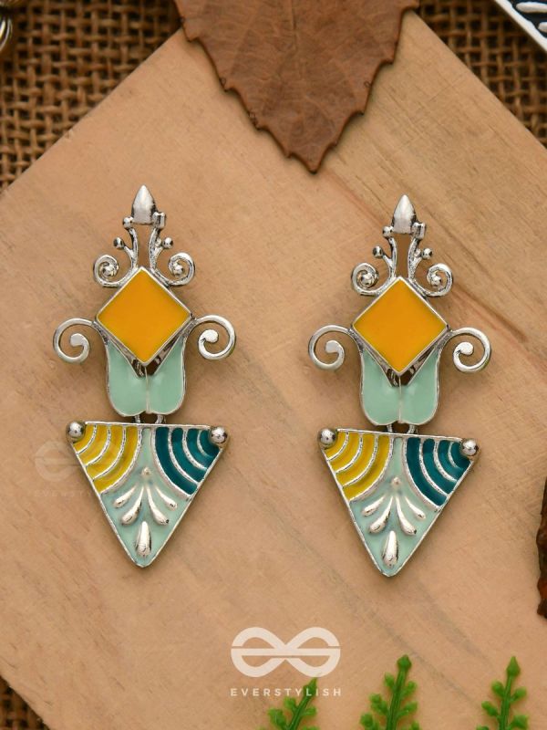 The Adorned Prisms- Enamelled Oxidised Ear Jackets (Yellow, Blue And Green)