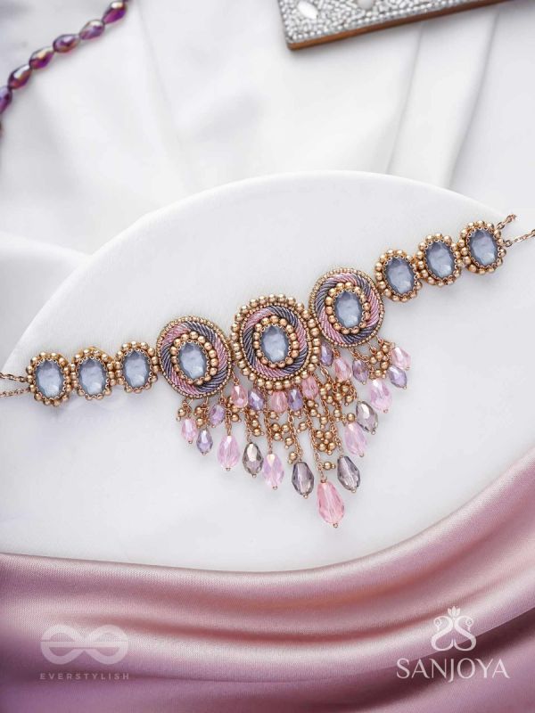 Bijaksara- The Secret Spell- Stones, Beads And Glass Drops Hand Embroidered Choker Neckpiece