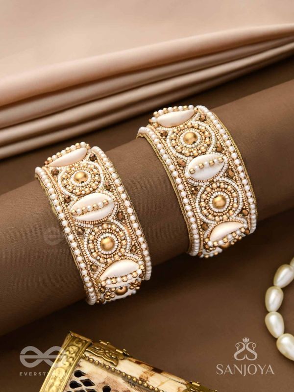 Saindhav- The Marine Love- Shells And Beads Hand Embroidered Bangle (Set Of 2)