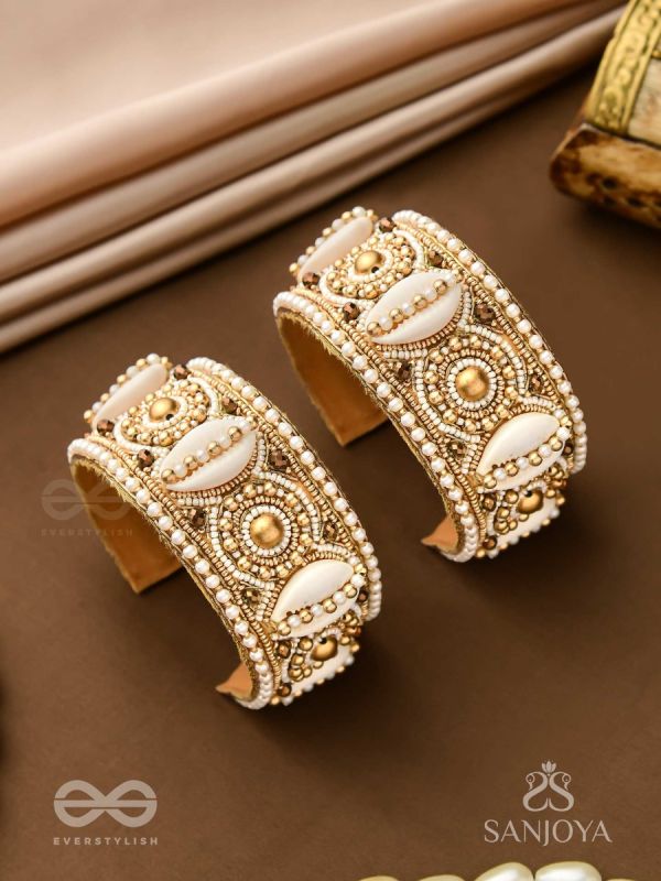 Saindhav- The Marine Love- Shells And Beads Hand Embroidered Bangle (Set Of 2)
