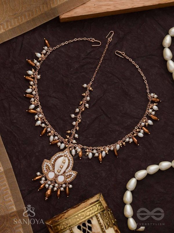 Roopdheya - The Budding Beauty - Shell, Mirrors, Beads And Glass Drops Hand Embroidered Maangtika