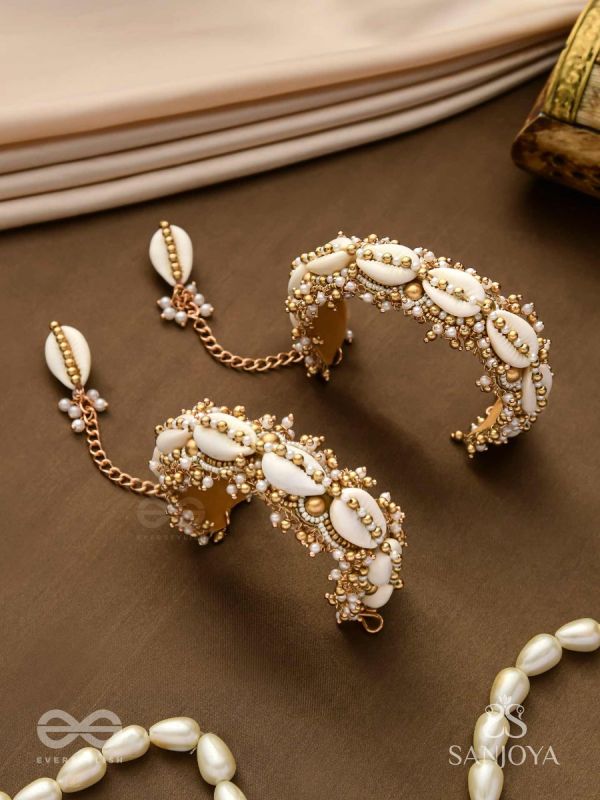 Arthogya  - The Marine Treasures - Shells And Beads Hand Embroidered Cuff Bracelets (Set Of 2)