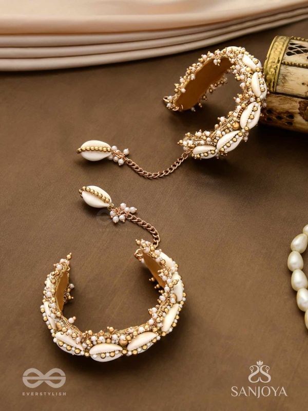 Arthogya  - The Marine Treasures - Shells And Beads Hand Embroidered Cuff Bracelets (Set Of 2)