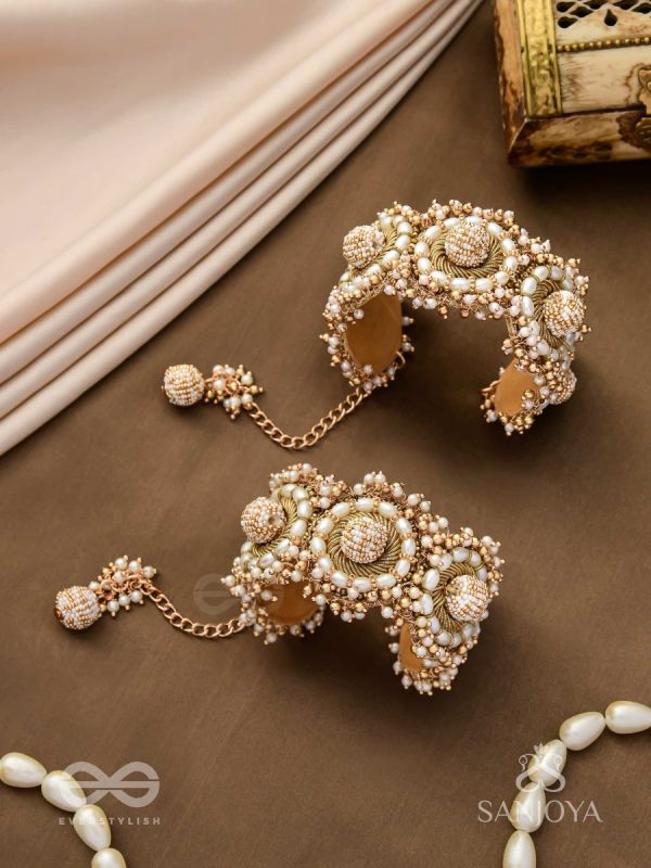 Shlaghya - The Glorious Creations - Beaded Hand Embroidered Cuff Bracelets (Set Of 2)