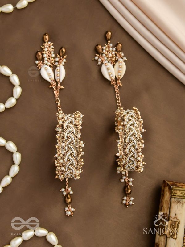 Kapardak - The Angel Braids - Beads, Shells And Glass Drops Hand Embroidered Cuff Bracelets (Set Of 2)