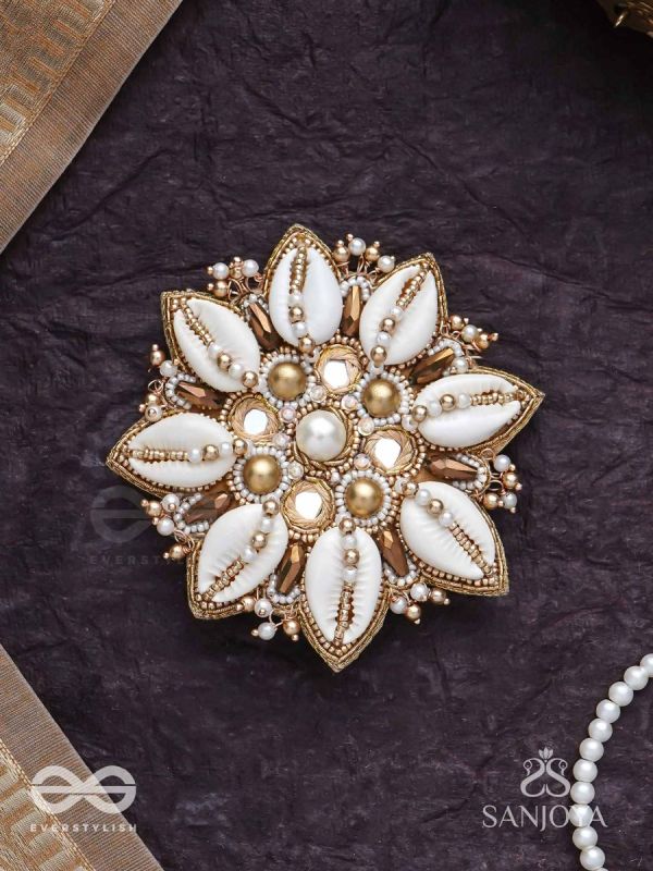 Ucchvasit - The Cowrie Bloom - Mirrors, Shells And Beads Hand Embroidered Hair Accessory