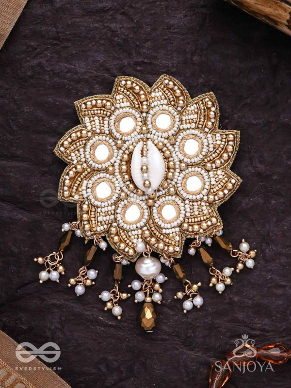 Prabhanjanam - The Stormy Reflectors - Shell, Mirrors And Glass Drops Hand Embroidered Hair Accessory