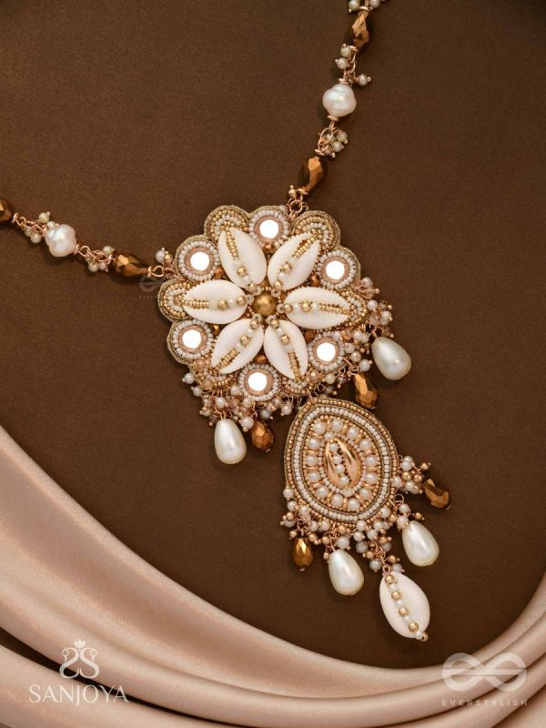 Nripatva - The Royal Art - Shells, Mirrors, Beads And Pearl Drops Hand Embroidered Neckpiece