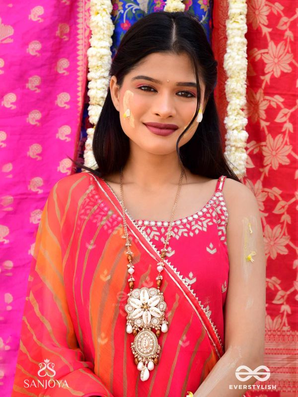 Nripatva - The Royal Art - Shells, Mirrors, Beads And Pearl Drops Hand Embroidered Neckpiece