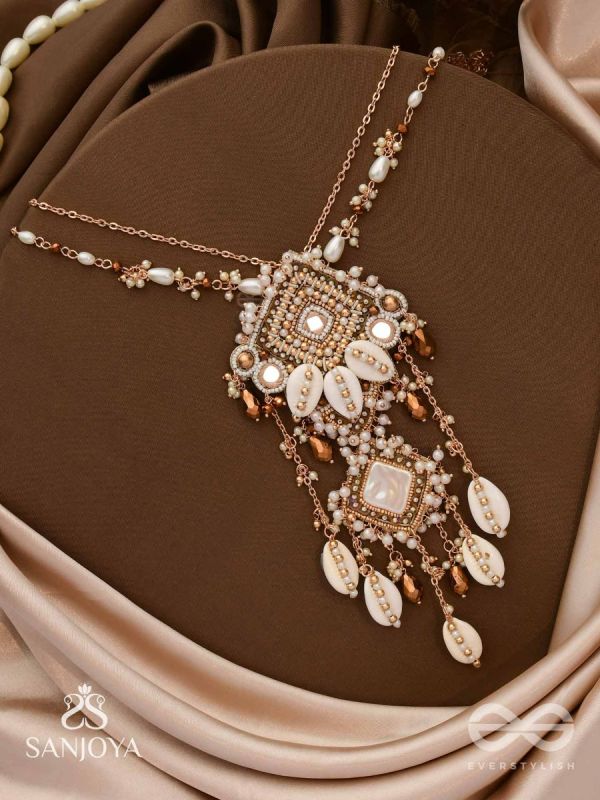 Abhivrish - The Shell Shower - Shells, Mirrors, Beads And Glass Drops Hand Embroidered Neckpiece