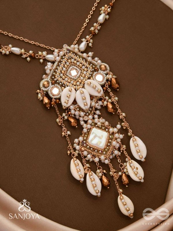Abhivrish - The Shell Shower - Shells, Mirrors, Beads And Glass Drops Hand Embroidered Neckpiece