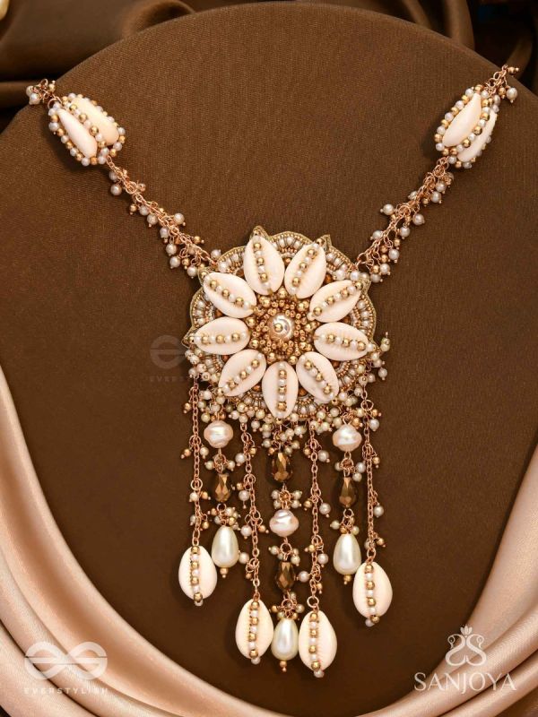 Upkulam - The Shore Letters - Shells, Beads And Pearl Drops Hand Embroidered Neckpiece
