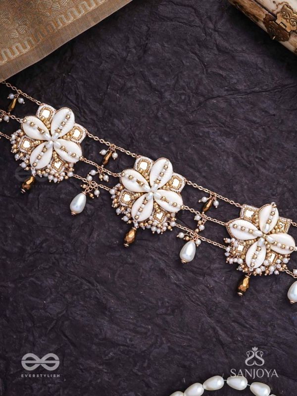 Stavkini - The Shell Bouquet - Shells, Mirrors, Beads And Glass Drops Hand Embroidered Kamarbandh