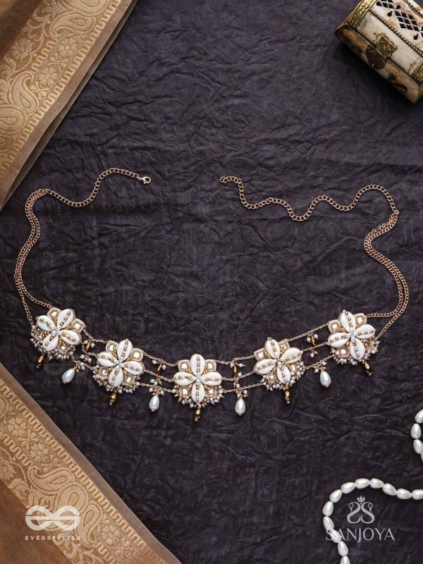 Stavkini - The Shell Bouquet - Shells, Mirrors, Beads And Glass Drops Hand Embroidered Kamarbandh