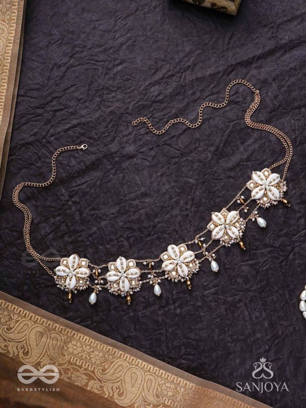 Stavkini - The Shell Bouquet - Shells, Mirrors, Beads And Glass Drops Hand Embroidered Kamarbandh