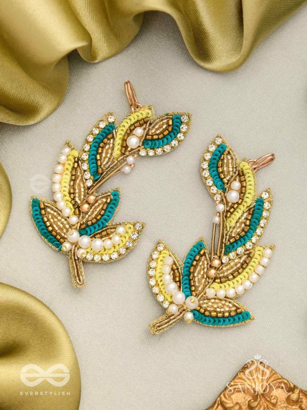 Parnin - The Embellished Feathers - Beads, Sequins And Cutdana Hand Embroidered Earrings