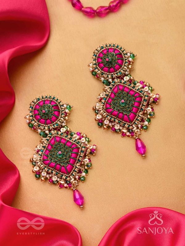 Stavak - The Dahlia Bouquet - Resham, Beads And Glass Drops Hand Embroidered Earrings