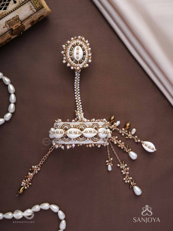 Vivriddhi - The Stream Of Prosperity - Shells, Beads, Glass And Pearl Drops Hand Embroidered Haathphool 