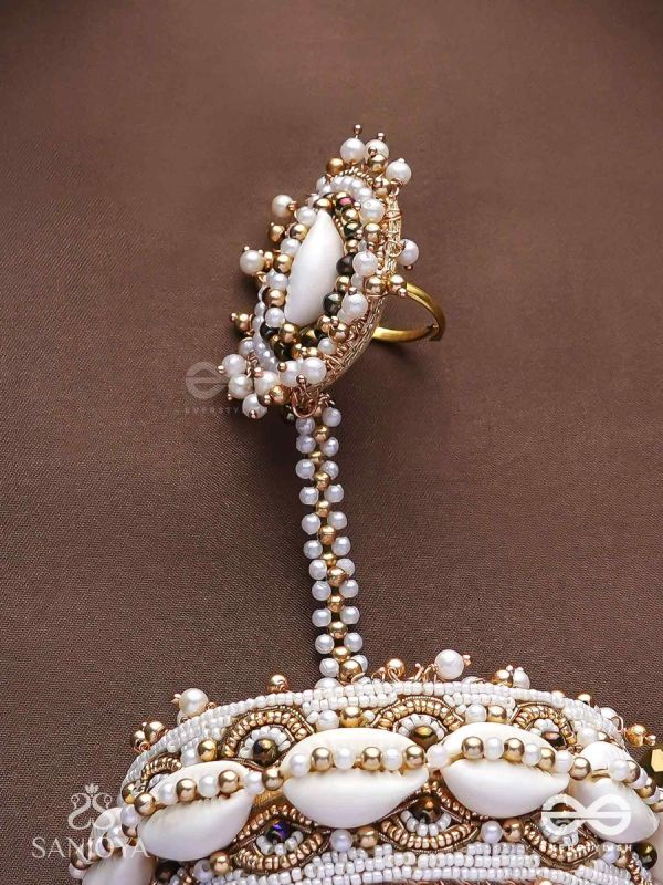 Vivriddhi - The Stream Of Prosperity - Shells, Beads, Glass And Pearl Drops Hand Embroidered Haathphool 