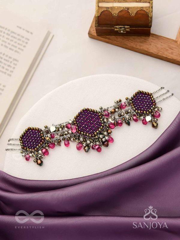 Sukhodaye - The Wine Honeycomb - Beads And Glass Drops Hand Embroidered Oxidised Choker Neckpiece