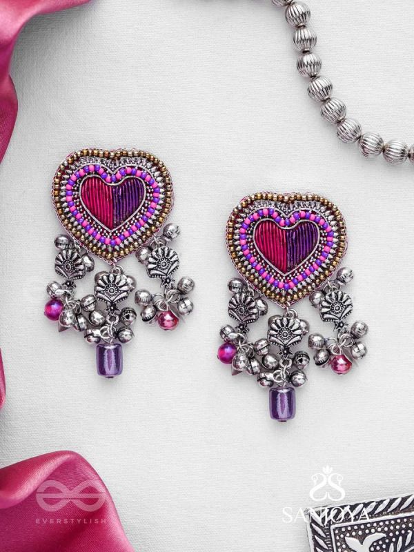 Unmadishnu - The Love Rush - Dabka, Beads And Glass Drops Hand Embroidered Oxidised Earrings