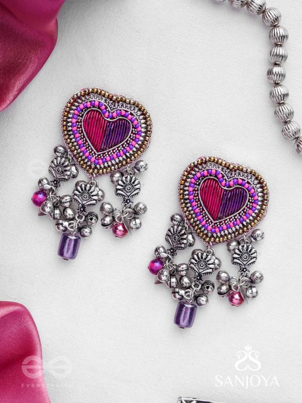 Unmadishnu - The Love Rush - Dabka, Beads And Glass Drops Hand Embroidered Oxidised Earrings