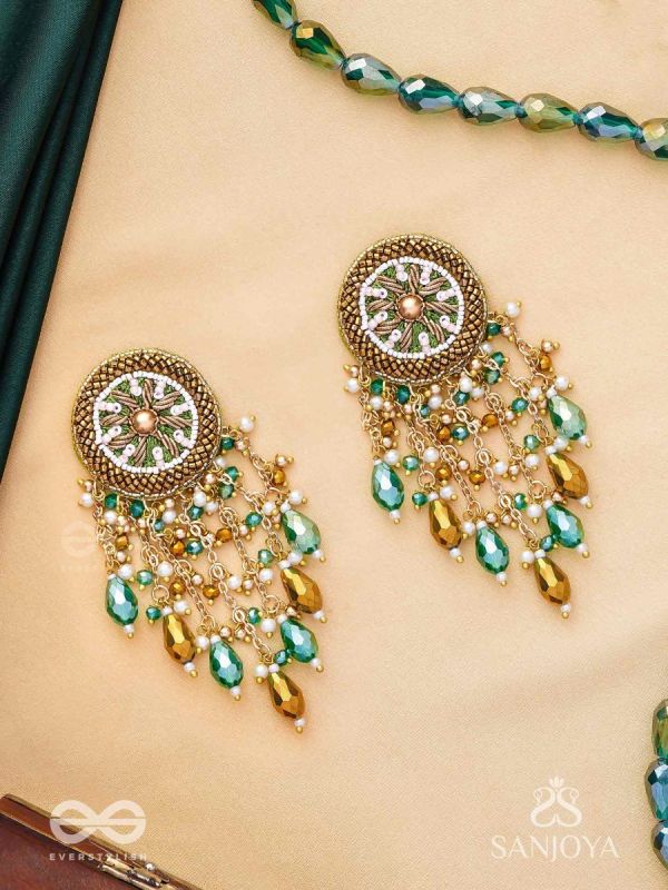 Varsham - The Captivating Rainfall - Cutdana, Dabka, Beads And Glass Drops Hand Embroidered Earrings
