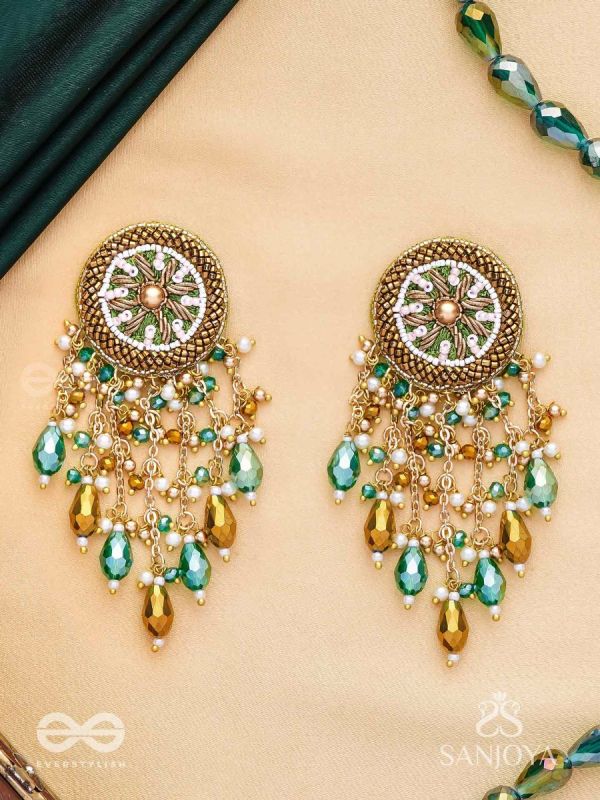 Varsham - The Captivating Rainfall - Cutdana, Dabka, Beads And Glass Drops Hand Embroidered Earrings