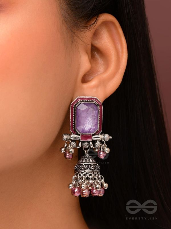 Seasons Of Lavender - Stone Enamelled Oxidised Jhumka Earrings