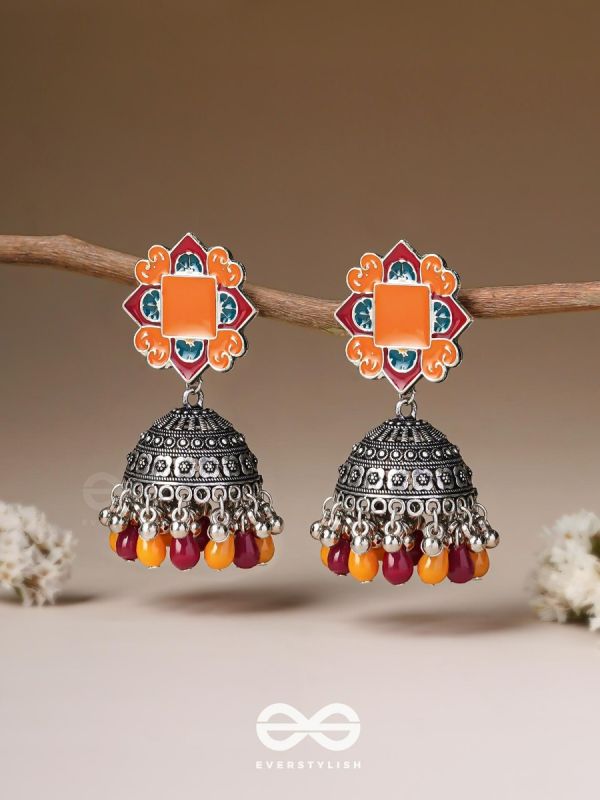 The Warm Hues - Enamelled Oxidised Jhumka Earrings