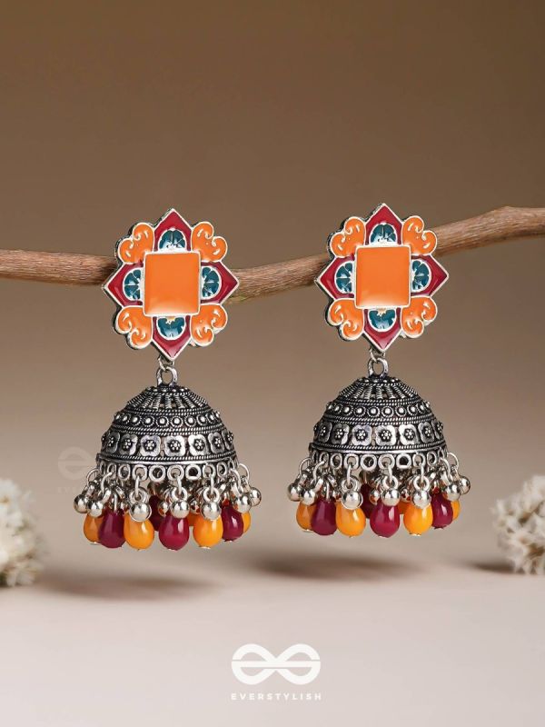 The Warm Hues - Enamelled Oxidised Jhumka Earrings