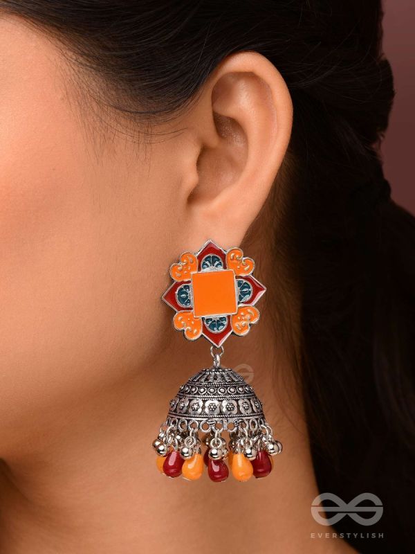 The Warm Hues - Enamelled Oxidised Jhumka Earrings