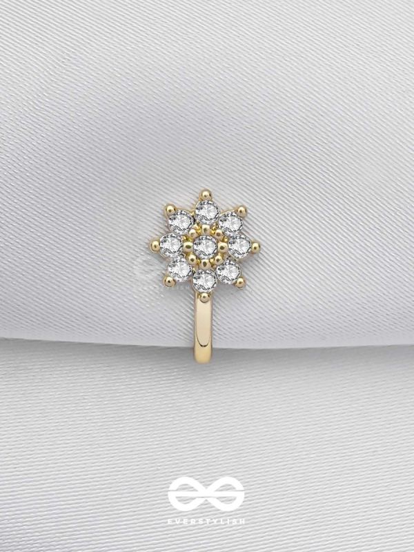 The Embedded Flower - Golden Cubic Zirconia NoseRing (NON-PIERCING)