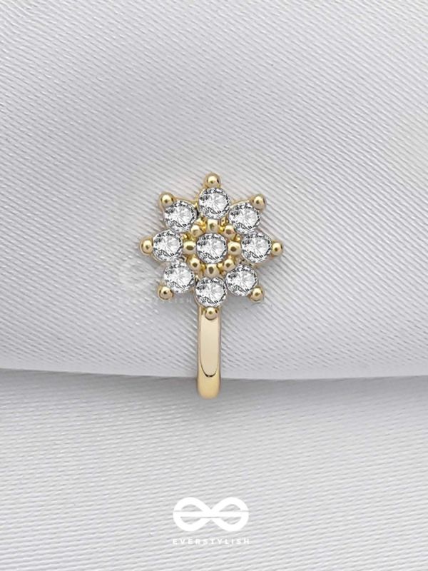 The Embedded Flower - Golden Cubic Zirconia NoseRing (NON-PIERCING)