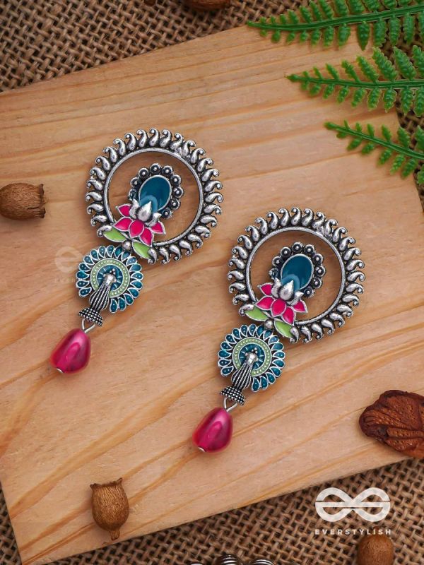 The Peacock Nelumbos - Enamelled Oxidised Earrings