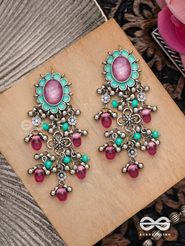 The Rosy Mist - Enamelled Oxidised Earrings