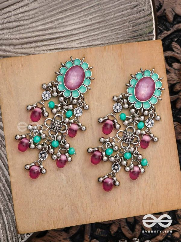 The Rosy Mist - Enamelled Oxidised Earrings