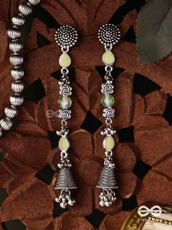 The Jade Jingles - Enamelled Oxidised Long Jhumkis