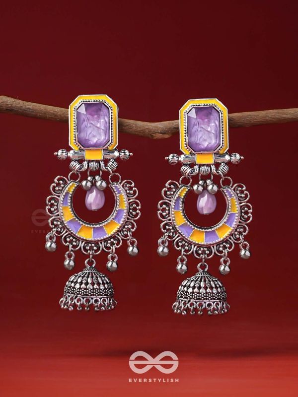 The Lavender Rays - Stone Enamelled Oxidised Earrings