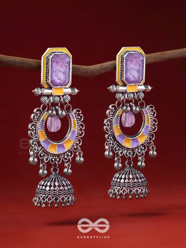 The Lavender Rays - Stone Enamelled Oxidised Earrings