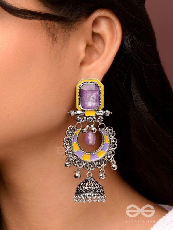 The Lavender Rays - Stone Enamelled Oxidised Earrings