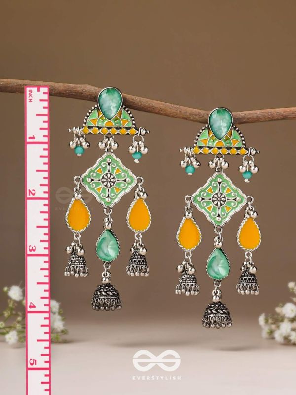 The Sunlit Grove - Stones Enamelled Oxidised Earrings