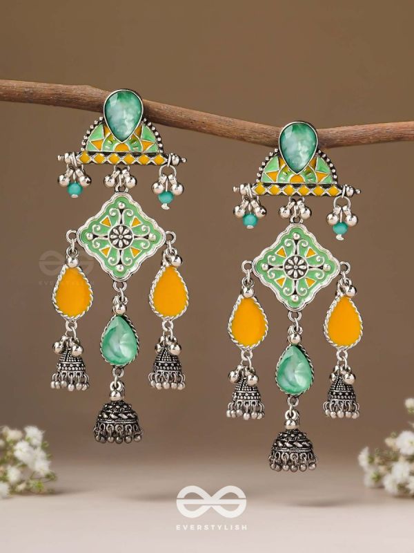 The Sunlit Grove - Stones Enamelled Oxidised Earrings