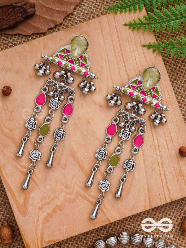 The Olive Roses - Stone Enamelled Oxidised Earrings