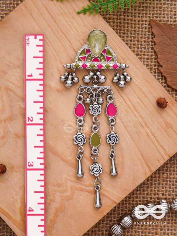 The Olive Roses - Stone Enamelled Oxidised Earrings