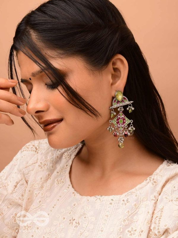 The Fresh Rubies - Stone And Glass Drops Enamelled Oxidised Earrings