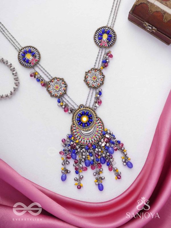 Kshanik - The Skyline Gala - Beads Hand Embroidered Enamelled Oxidised Neckpiece