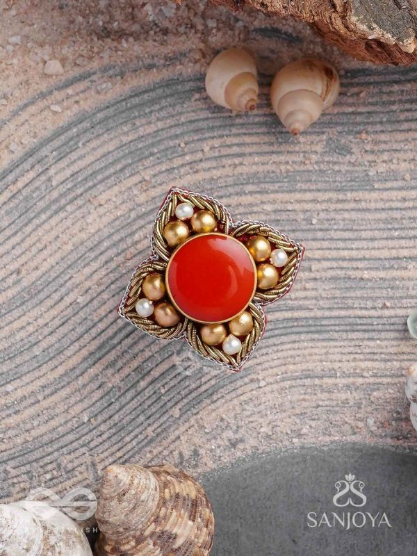 Shikhandik - The Ethereal Stone  - Stone, Beads And Dabka Hand Embroidered Ring (Adjustable)