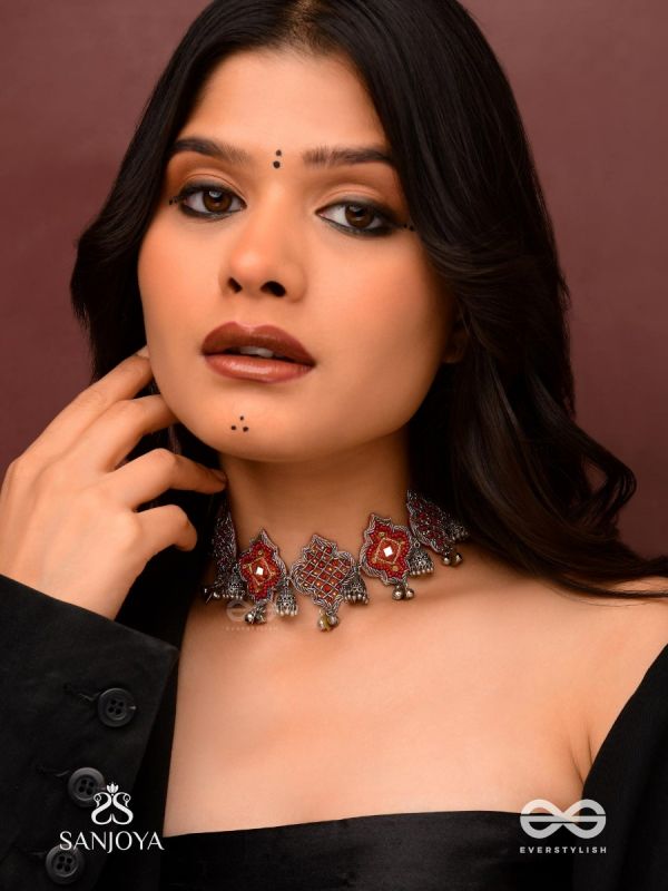 Sulohit - The Sangria Serenade - Beads And Dabka Hand Embroidered Choker Neckpiece