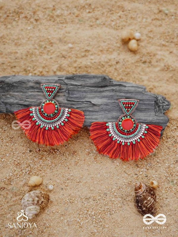 Ativikata - The Fierce Blush - Beads And Resham Hand Embroidered Oxidised Earrings